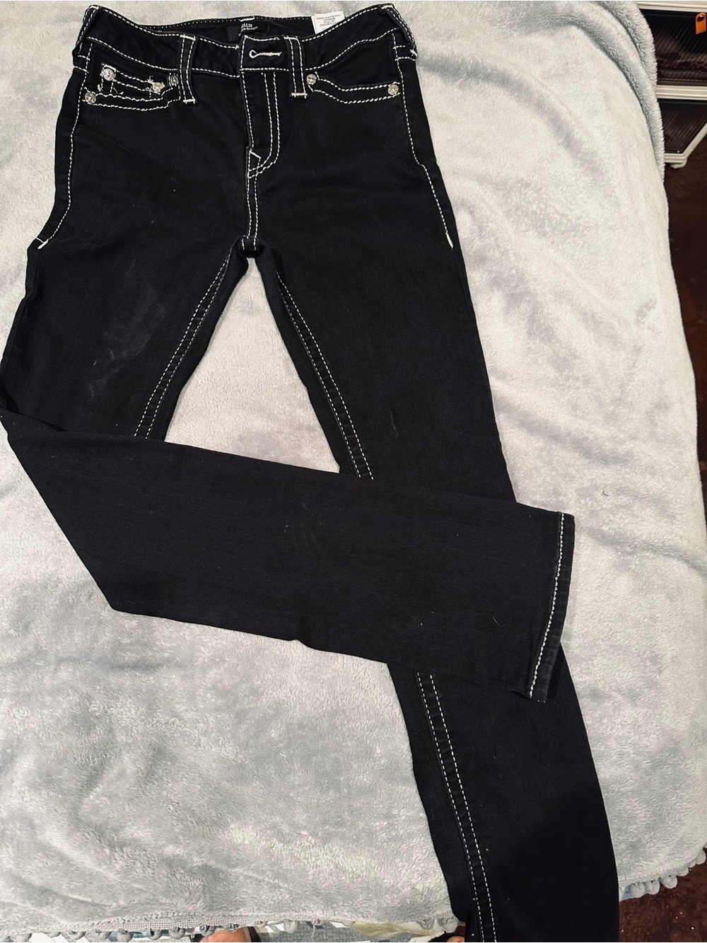 True Religion Black Skinny Jeans with White Contrast Stitching